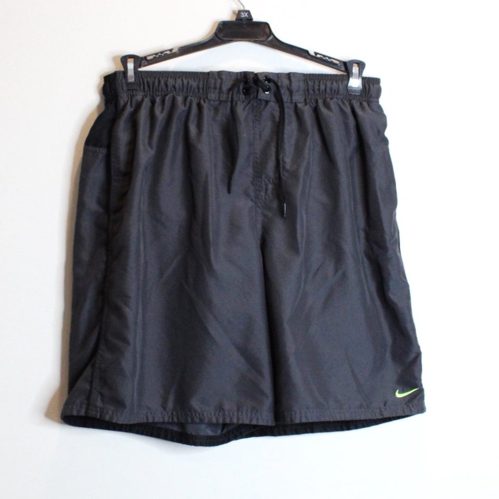 Men's Nike Swim Trunks Board Shorts Black Dark Gray Neon Green XL